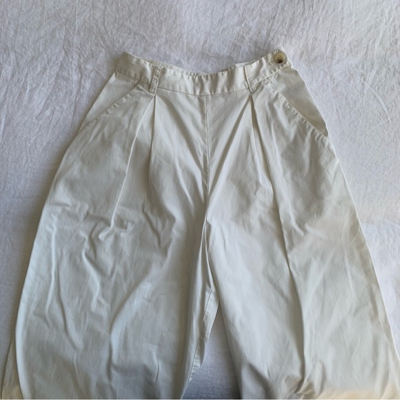 Doen Hilaire Cotton High Waist Wide Leg Cuff Palazzo Pants Trousers Salt White - Picture 9 of 14